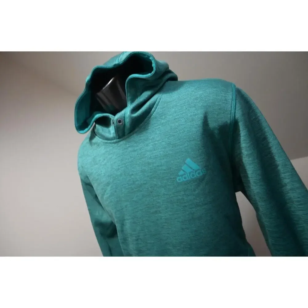 Adidas Hoodie Pull Over Fleece ClimaWarm Teal Athletic Sweater Mens Size Large